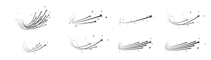 Abstract shooting star, falling star with a powerful trail star on a white background Meteoroid, comet, speed line, motion vortex, asteroid, speed motion line.