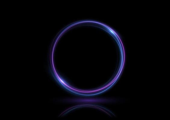 Neon swirl. Curve blue line light effect. Abstract ring background with glowing swirling background. Energy flow tunnel. Blue portal, platform. Magic circle vector. Round frame with light effect