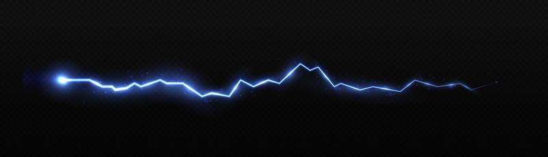 Lightning, blue color lightning strike during a night storm, electrical energy, electric shock, flash of magical energy. Powerful prospective discharge, Light Spark Storm Flash Thunderstorm. Vector