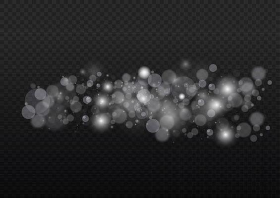 Light bokeh effect isolated background. Light abstract glowing bokeh lights. Christmas background from shining dust. Christmas concept flare sparkle. White png dust light.