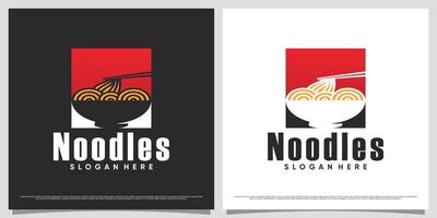 ilustración de diseño de logotipo de fideos ramen con concepto de espacio negativo y elemento creativo vector