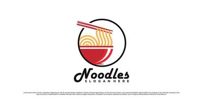 Noodle logo design illustration with bowl, chopsticks and creative element concept vector