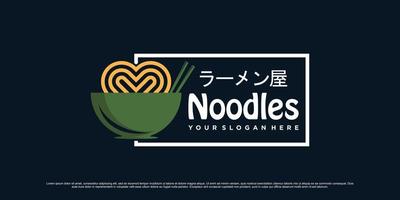 Noodle logo design illustration with bowl, chopsticks and creative element concept vector