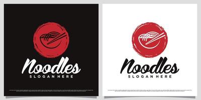 Ramen noodle logo design illustration with negative space concept and creative element vector