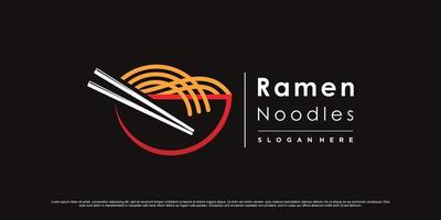 Noodle logo design illustration with bowl, chopsticks and creative element concept vector