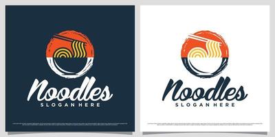 Ramen noodle logo design illustration with negative space concept and creative element vector