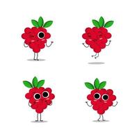 illustration vector graphic of raspberry kawaii. Cute Raspberry bundle set premium vector. Perfect for your product, like juice,etc.