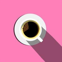 Coffee flat design illustration. Minimal Design Poster. Cup of Coffee on a light Background. Top View. vector