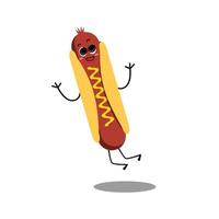 Hot dog. Cute fast food vector character . Hot dog. Cute fast food vector character. American Hot Dog. Happy Fast Food concept. Funny Emoticon. Smiley idea. Emoji cartoon design for kids coloring book