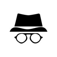 icono de incógnito hombre mujer cara con gafas gráfico vectorial en blanco y negro. línea de agente espía e icono de glifo, seguridad y detective, gráficos vectoriales de signos de piratas informáticos, icono lineal de trazo editable vector