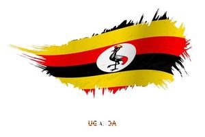 Flag of Uganda in grunge style with waving effect. vector