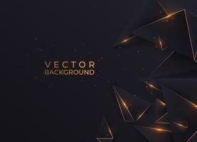 Abstract dark polygon triangles shape golden luxury background with golden line and lighting effect luxury style. Vector illustration.