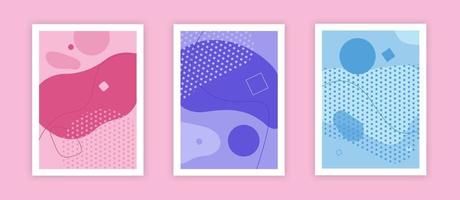 Set of eight abstract backgrounds. Hand drawn various shapes and doodle objects. Contemporary modern trendy vector illustrations. Every background is isolated. Pastel colors