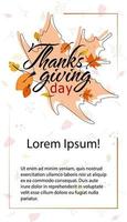 Thanksgiving day greeting card vector illustration with autumn leaves