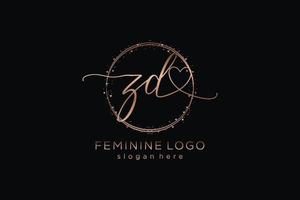 Initial ZD handwriting logo with circle template vector logo of initial wedding, fashion, floral and botanical with creative template.