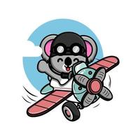 lindo pequeño koala volando con ilustración de avión vector