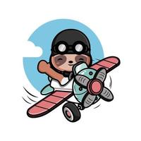 Cute little sloth flying with airplane illustration vector