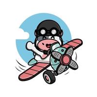 Cute little cow flying with airplane illustration vector