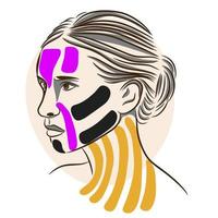 Neck taping technique, kinesiology facial taping, self care vector
