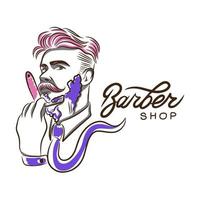 barbería, hombre con afeitado, decoración de salón de belleza vector