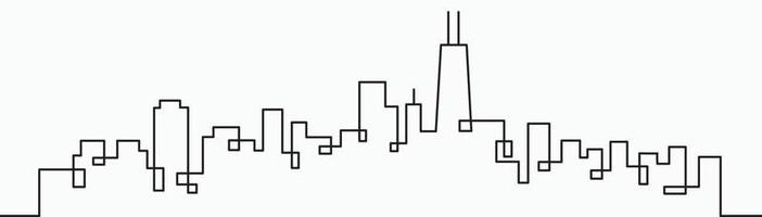 Modern City Skyline continuous outline drawing on white background. vector