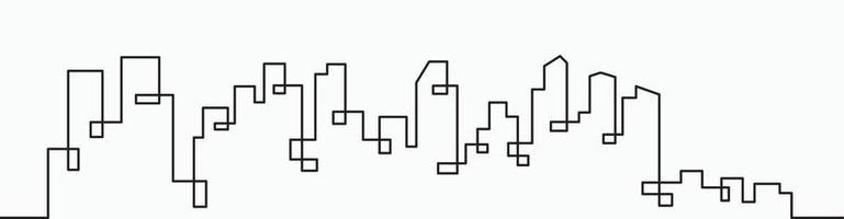 Modern City Skyline continuous outline drawing on white background. vector