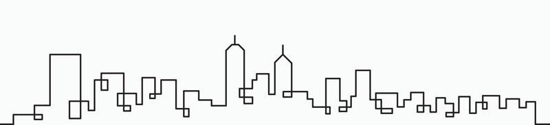 Modern City Skyline continuous outline drawing on white background. vector