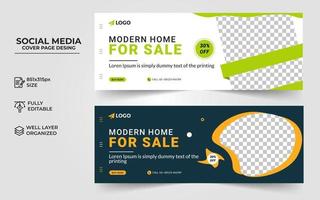 Real estate home rent sale social media post facebook cover banner template and web ad banner vector desing