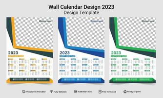 Plantilla de calendario de pared de 1 página 2023 con diseño de variación de 3 colores. diseño de plantilla de calendario de pared de una página listo para imprimir para 2023. Ilustración de vector de año calendario 2023. calendario de pared de una página 2023