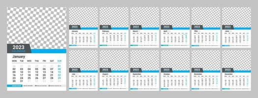 Wall calendar desing 2023. Monthly calender 2023. 12 months. Editable calendar page template vector