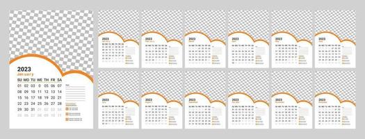 Wall calendar desing 2023. Monthly calender 2023. 12 months. Editable calendar page template vector