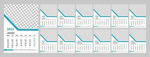 Wall calendar desing 2023. Monthly calender 2023. 12 months. Editable calendar page template vector