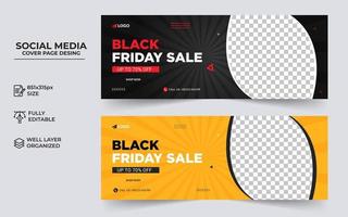 Black Friday social media post facebook cover template, Modern and creative business cover banner design vector