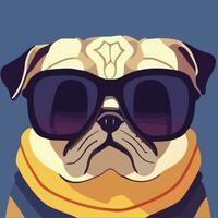 gráfico vectorial de ilustración de perro pug con gafas de sol aislado bueno para icono, mascota, impresión, elemento de diseño o personalizar su diseño vector