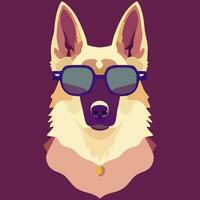 illustration Vector graphic of German shepherd dog wearing sunglasses isolated good for icon, mascot, print, design element or customize your design