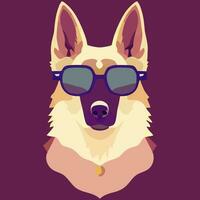 illustration Vector graphic of German shepherd dog wearing sunglasses isolated good for icon, mascot, print, design element or customize your design