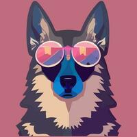 illustration Vector graphic of colorful German shepherd dog wearing sunglasses isolated good for icon, mascot, print, design element or customize your design