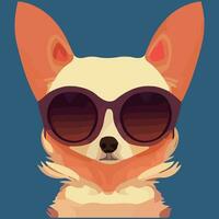 gráfico vectorial de ilustración de un perro cihuahua colorido con gafas de sol con gafas de sol aislado bueno para icono, mascota, impresión, elemento de diseño o personalizar su diseño vector