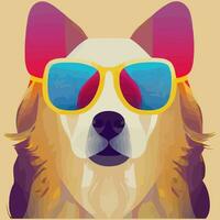 ilustración gráfica vectorial de perro golden retriever con gafas de sol aislado bueno para icono, mascota, impresión, elemento de diseño o personalizar su diseño vector