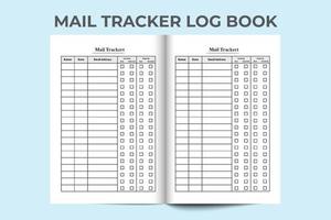 Mail tracker notebook interior. Business management log book. Mail incoming and outgoing diary interior. Journal interior. Mail checklist log book. Mail tracker journal interior. vector