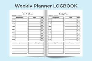 Weekly planner log book interior. Weekly work list journal template. Notebook interior. Weekly planner log book template. Weekly planner notebook interior. Work list planner template. vector