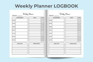 Weekly planner log book interior. Weekly work list journal template. Notebook interior. Weekly planner log book template. Weekly planner notebook interior. Work list planner template. vector