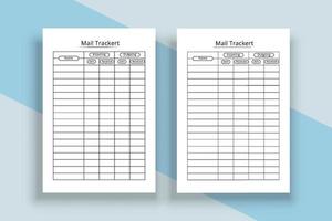 Mail checklist notebook interior. Mail checker incoming and outgoing log book vector. Mail tracker interior logbook. Journal interior. Mail tracker journal template. vector