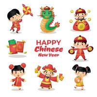 Chinese new year of tiger zodiac celebration kids cartoon characters collection vector