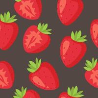 Seamless pattern with kawaii fruits. Cheerful design for kids clothes with cute strawberry characters and sliced strawberry on pink background, vector