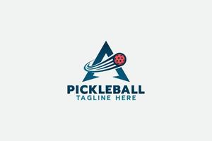 logotipo de pickleball con una combinación de pickleball, letra a y swoosh vector