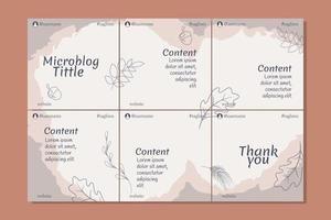 Microblog carousel post banner template for social media with hand drawn floral elements, soft colors, autumn theme vector