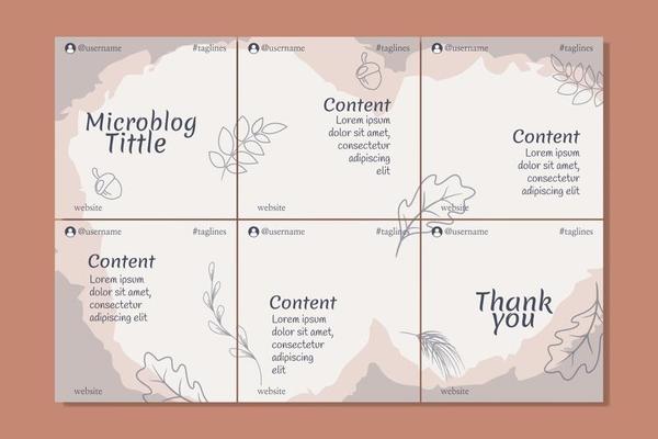 Microblog carousel post banner template for social media with hand drawn floral elements, soft colors, autumn theme