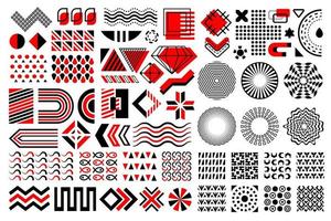 Abstract black and red geometric design elements. 80's, 90's retro design elements. Abstract geometric modern shapes for your design projects vector