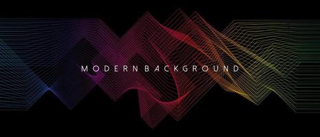 Black background with abstract geometric and wavy lines rainbow color design. Vector illustration